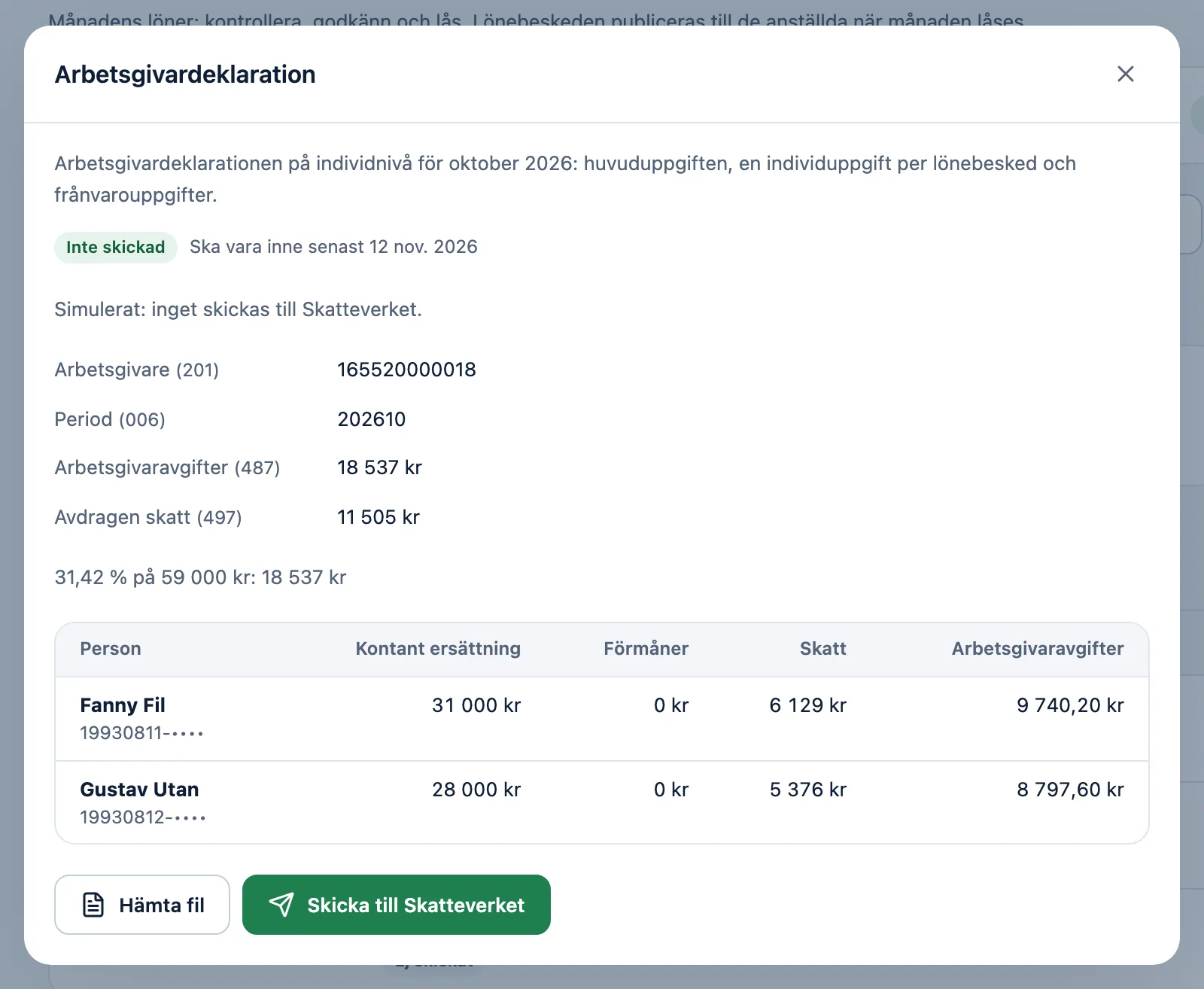 Arbetsgivardeklarationen för oktober 2026: arbetsgivaravgifter, avdragen skatt och de anställda.